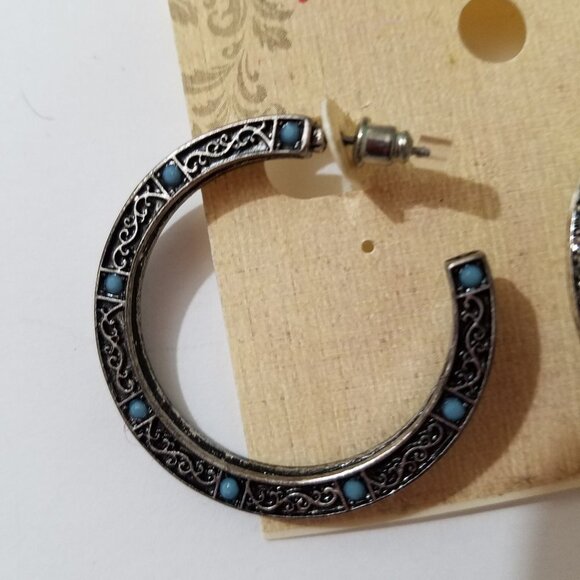 Red Camel Hoop Earrings Turquoise and Rhinestones Boho Hippie Girl 1.5" - Picture 7 of 10